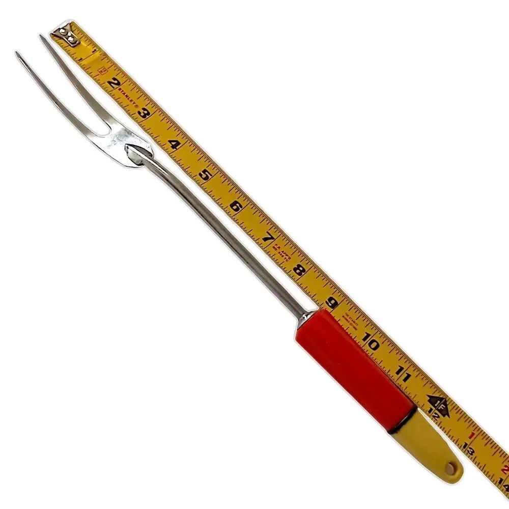 A&J Ecko Serving‎ Fork Vintage Red Yellow Handle Stainless Steel USA Melamine